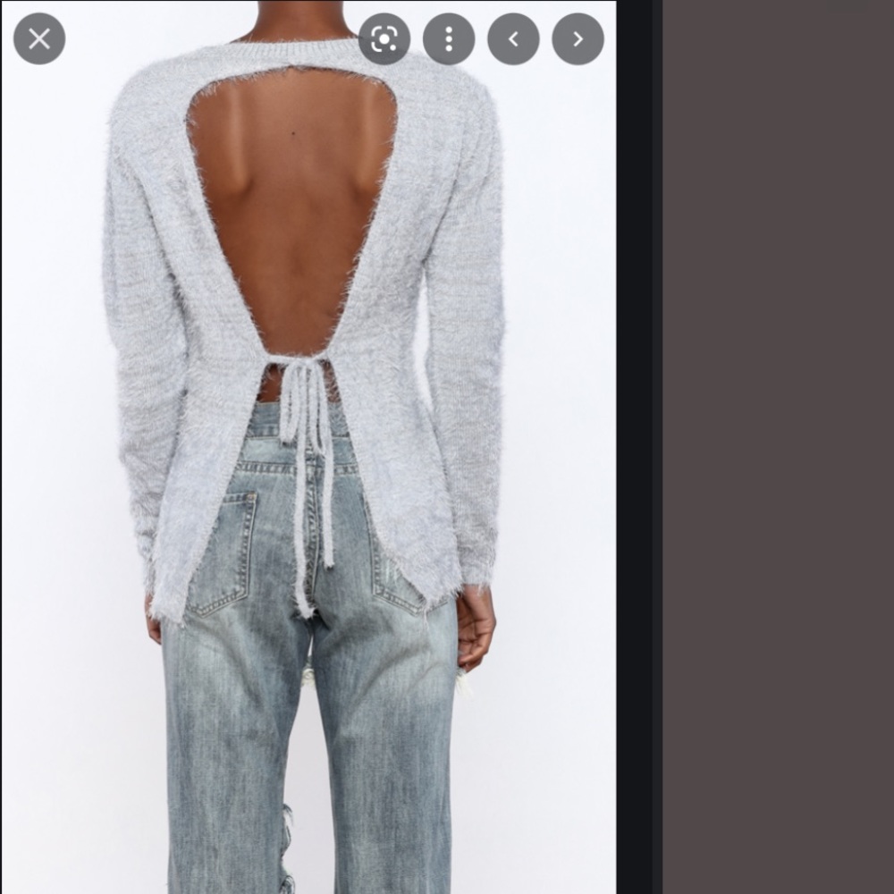Ecru lab fuzzy open back tie sweater cream white